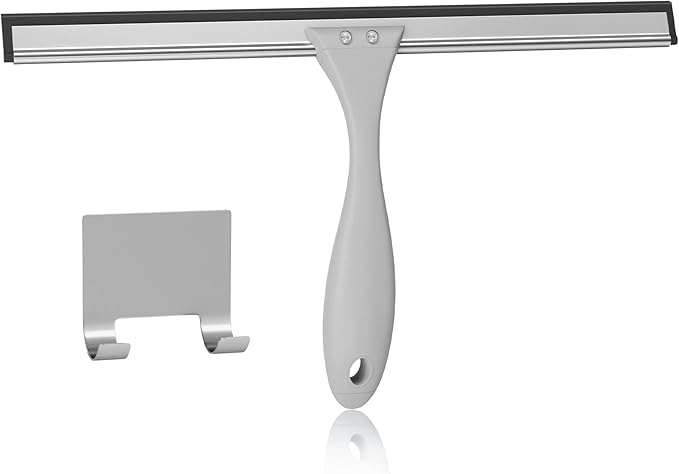 AmazerBath Squeegee for Shower Glass Doors - All-Purpose Squeegee with Hook for Shower Doors, Windows, Mirrors, Tiles and Car Glass, 12 Inches