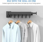 Clothes Drying Rack Wall Mounted Retractable, Aluminum Collapsible Laundry Organizer, Space-Saver Hanger Holds Quilts for Bedroom Bathroom Balcony (Black)