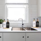 4 Pcs White and Black Hand and Dish Soap and Lotion Dispenser Set with Tray Farmhouse Decor for Bathroom Kitchen Sink