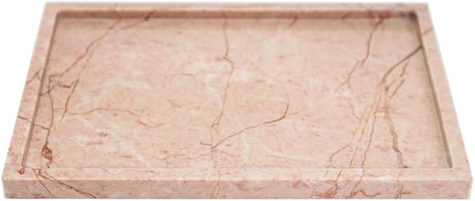 Real Luxurious Natural Marble Vanity Tray Genuine Marble Storage Tray for Home Decor Stone Tray for Bathroom/Kitchen/Vanity/Dresser Non-Resin/Non-Ceramic/Cream Rose