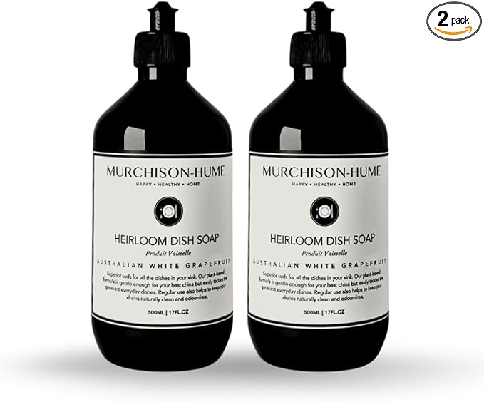 Murchison-Hume Heirloom Dish Soap – Eco-Friendly, Sulfate-Free, Plant-Based Liquid Dish Soap, & Non-Toxic, Gentle on Hands, Cuts Grease – 17oz Bottle (2 Pack) Australian White Grapefruit