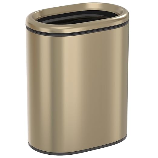 9L/2.4GALSlim Bathroom Trash Can, 12 * 7.75 * 13.67 inches, Stainless Steel with PP Inner Bucket, Smooth, with Garbage Bag Inner Lining, Suitable for bathrooms, bedrooms, Offices, Hotels