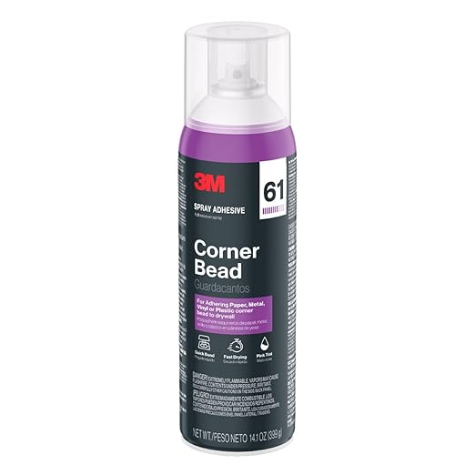 3M Corner Bead 61 Spray Adhesive, 14.1 oz., Low VOC, Quick Bond, Fast Drying, Pink Tint for Adhering Paper or Plastic Corner Bead to Drywall (61-NAT)