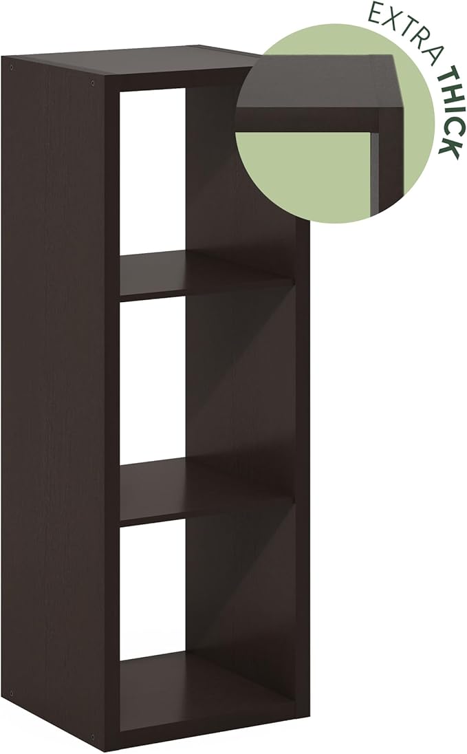 Furinno Cubicle Open Back Decorative Cube Storage Organizer, 3-Cube, Black Dark Oak