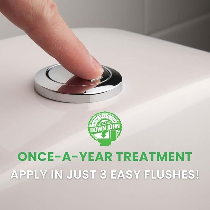Down John (Once-A-Year) Septic Tank Treatment | 1 Year Supply | 3-Part Concentrate Live Bacteria, Carbon & Enzyme Treatment | Odor Neutralizer | Cleans Septic Lines & Improves Drain Field Absorption