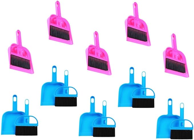 Miniature Broom and Dustpan Set 10pcs for Pet Cage Cleaning, Bright Pink and Blue, Suitable for Guinea Pigs, Hamsters, Chinchillas, Hedgehogs, and Reptiles, Small Animal Cage