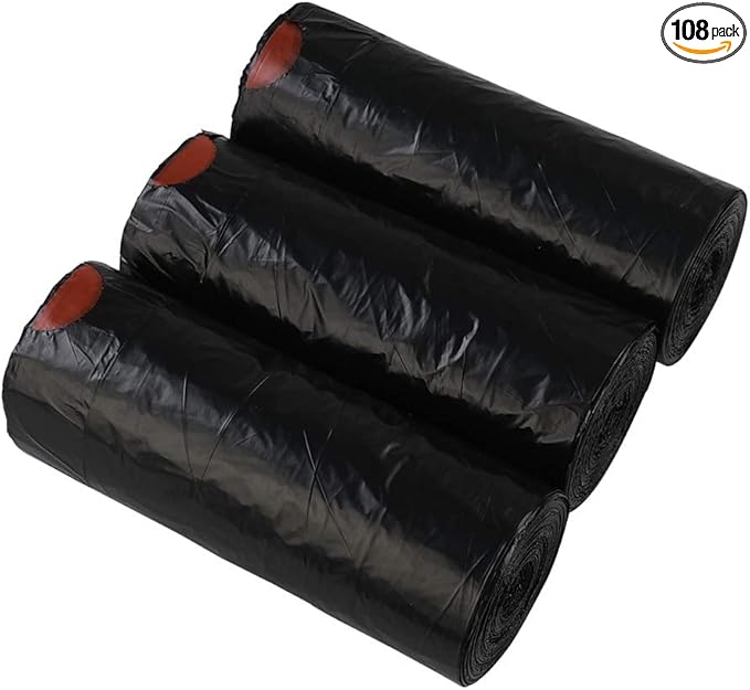 4 Gallons Small Drawstring Garbage Bags, Black Garbage Bags, 108 Counts