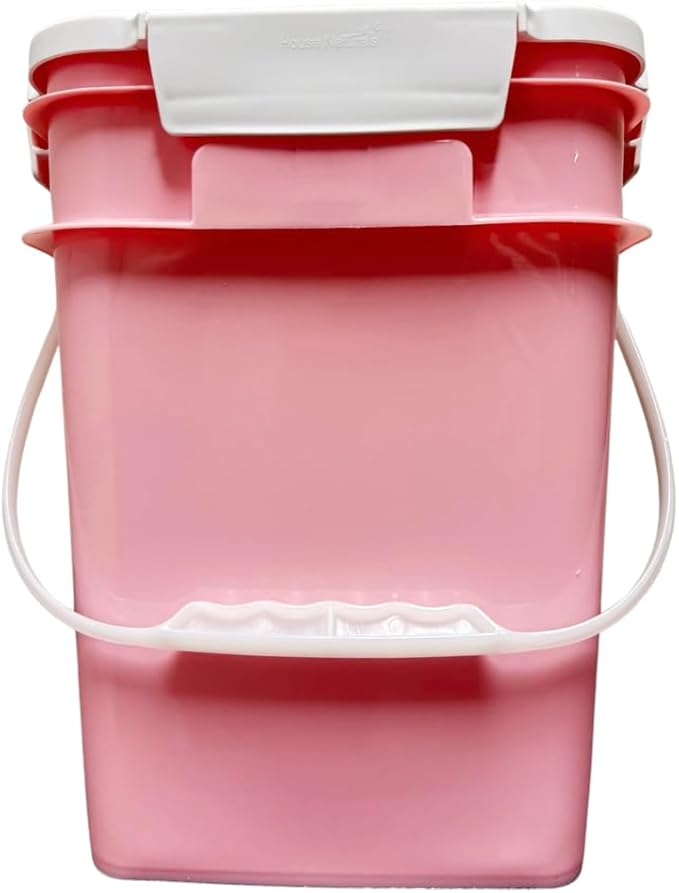 House Naturals 4 Gallon Square Food Grade Bucket Pail with Plastic Handles and Lid (Pack of 3) Made in USA containers (Pink/Magenta/Purple - White lids)