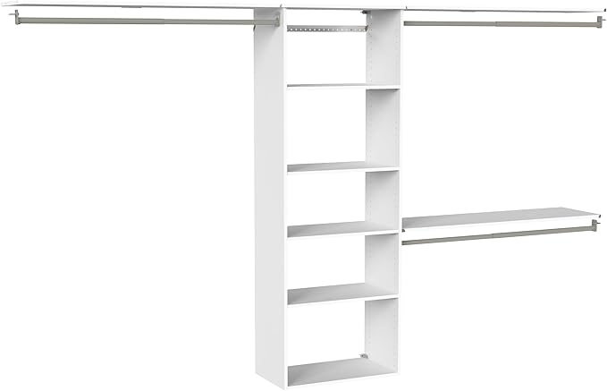 ClosetMaid SuiteSymphony Hanging Closet Kit Includes (1) Tower, (3) Closet Rods, (6) Shelves, and (3) Top Shelves w/Brackets, White