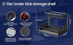 2 Tier Under Sink Storage & Organisation, Under Bathroom Cabinet Storage, Kitchen Sink Organiser Rack, Multi-purpose Under Sink Shelf Organizer (Black)
