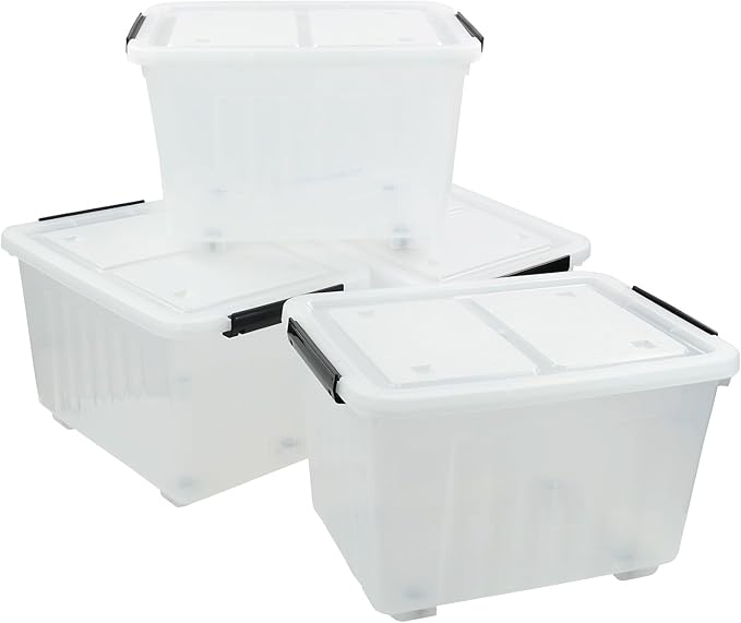 Bringer 70 Qt Latching Plastic Storage Containers with Lids, Clear Large Storage Box with Wheels