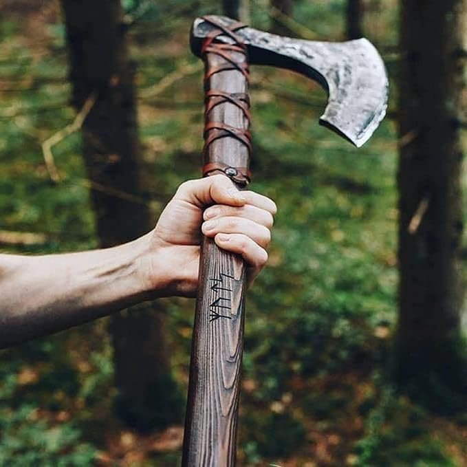 40”Two Handed Large Berserker Axe - Large Norse Axe - Scandinavian Style Viking Axe - Functional Viking Axe with Protective Sheath