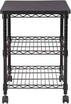 Safco Deskside 3 Tier Rolling Cart Printer Stand, Mobile Utility Table for Home Office with Steel Shelves, Black