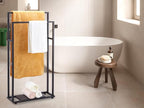 Towel Racks for Bathroom, 39'' Tall 2 Tier Bathroom Towel Stand with Storage Shelves, Modern Standing Pool Drying Rack for Outdoor, Black, ALHAKIN
