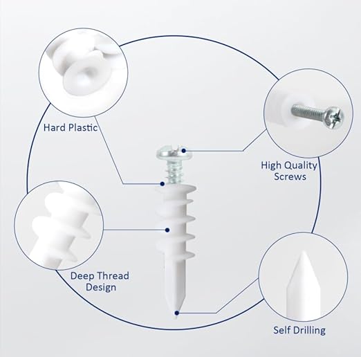 Wall Anchors, Drywall Anchors and Screws Kit #8 100PCS Self Drilling Drywall Anchor and Screws for Drywall, Sheetrock, Plaster Wall Hanging and Mounting 50-75lbs(50 Pairs)