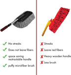Microfiber Car Duster Exterior Interior Cleaner Cleaning Kit size 15.7 inch with Long Retractable Handle to Trap Dust and Pollen for Car Bike RV Boats or Home use - Grey