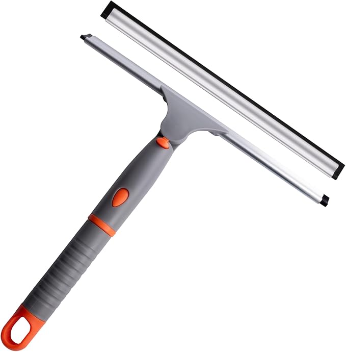 ITTAHO Shower Squeegee for Glass Doors, All-Purpose Anti-Slip Window Squeegee with 2 Blades, Window Cleaner Tool for Shower Doors, Windows, Bathroom and Car Windshields