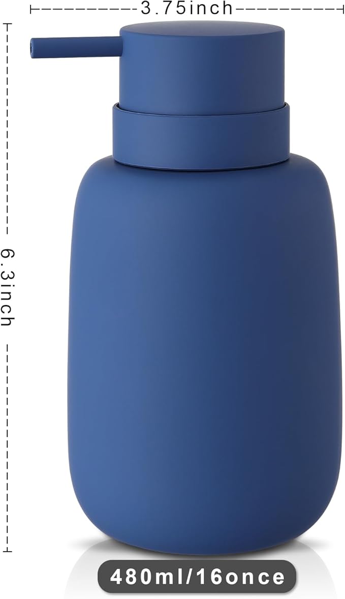 Blue Soap Dispenser Bathroom,Ceramic Soap Dispenser Lotion Pump Dish Soap Dispenser for Kitchen,16oz Refillable Liquid Hand Wash Dispenser for Bathroom (Rubber Paint)