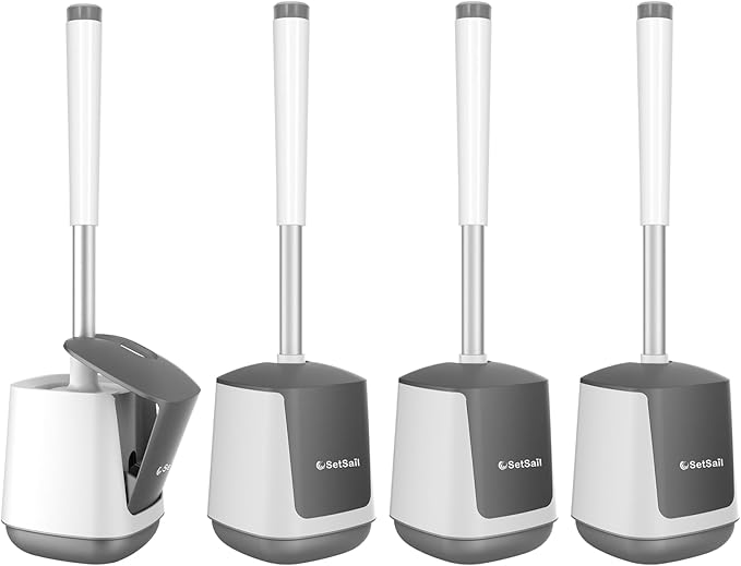 SetSail Toilet Brush 4 Pack Toilet Bowl Brush and Holder Toilet Cleaner Brush with Nylon Bristles Ventilated Toilet Brushes for Bathroom with Holder for Toilet Scrubber Cleaning, White & Grey