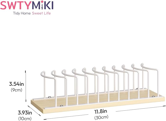 SWTYMIKI Hat Stand for Baseball Caps - Wood & Metal Tabletop Hat Organizer Storage Display Rack, Holds up to 10 Caps for Desk, Closet Shelf, Dresser (White)