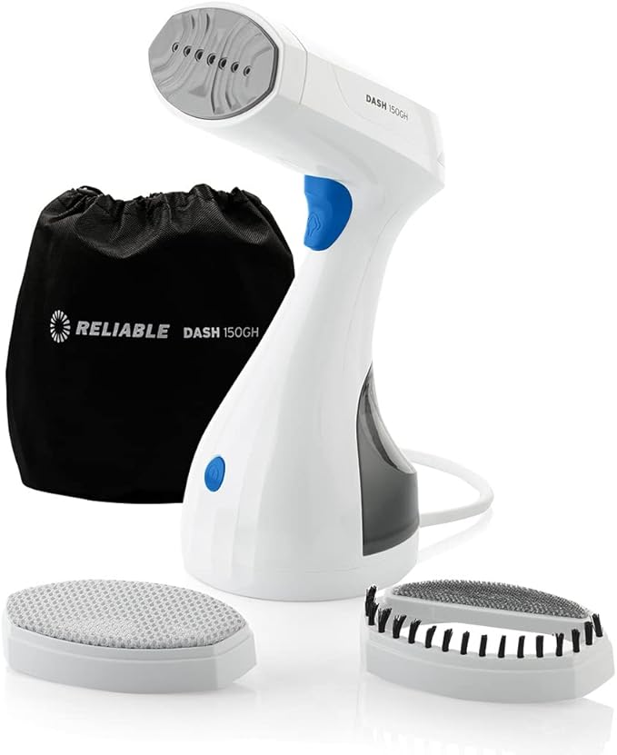 Reliable Dash 150GHB Portable Garment Steamer,Handheld Steamer with Fabric Brush, Light Weight Travel Steamer with Continuous Steam and Auto Shut-off, Shirt, Pants & More (White)