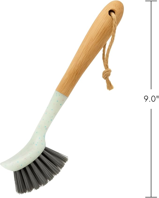 Beille 1pc Dish Brush with 9 Inch Bamboo Handle Household Essentials Cleaning Supplies