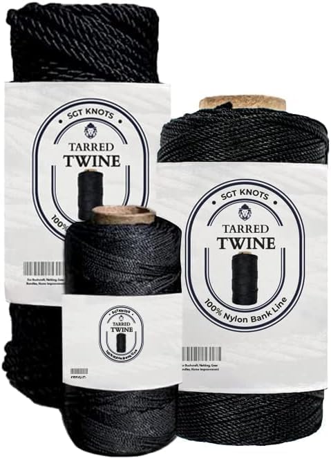 SGT KNOTS Tarred Twine - 100% Nylon Bank Line for Bushcraft, Netting, Gear Bundles, Construction, Lacing Twisted Cord, Weatherproof #24-1 lb