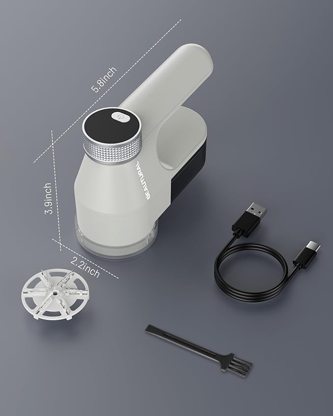 BEAUTURAL Fabric Shaver, Rechargeable Lint Remover, Electric Portable Sweater Defuzzer with 3 Speeds, 6 Leaf Blades, Digital LED Display, Remove Pilling for Clothes, Furniture, Sweater, Couch, Blanket