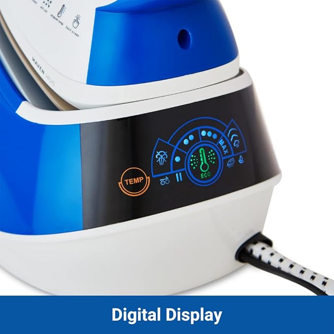 1500W Ironing Station with Ceramic Soleplate, Iron Lock for Easy Carry, 1.5 Ltr Removable Water Tank and Auto Shut-Off, Digital Display, Continuous Home Steam Iron