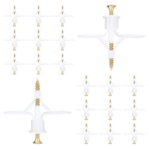 Hollow-Wall Anchors, One Size, 65Lbs Anchor 50pcs+Screw 50pcs Drywall Anchor kit with Screws, Self-Drilling Hollow Wall Anchor, White