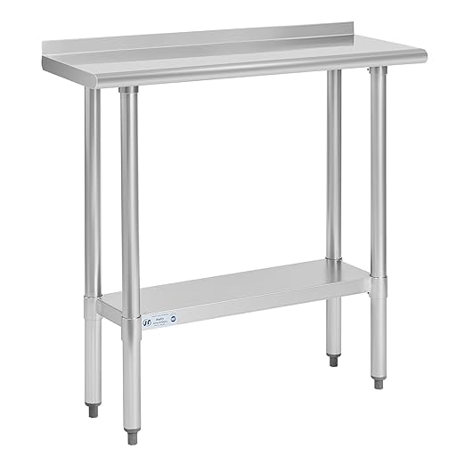 Hally Stainless Steel Table for Prep & Work 14 x 36 Inches, NSF Commercial Heavy Duty Table with Undershelf and Backsplash for Restaurant, Home and Hotel