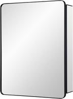 Black Bathroom Mirror Medicine Cabinet with Round Corner Framed Door 20 x 26 inch, Recessed or Surface Mount, with Adjustable Glass Shelves