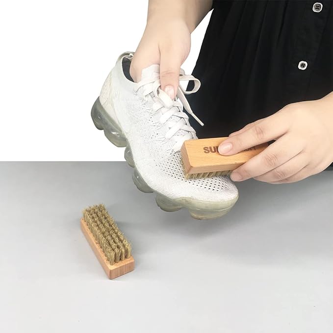 Sneaker Shoe Cleaner Brushes, Boar Bristles Wooden Cleaning Brush Cleans Dirt and Grime from Shoes and Laundry - 3 Pack