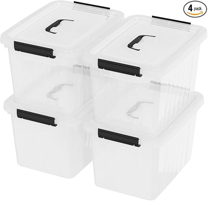 10 Quart Clear Plastic Storage Boxes with Handle, 4-Pack Clear Plastic Storage Bins with Lids