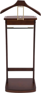 Valet Stand for Man and Women, Wood Suit Rack Suit Valet Stand with Top Tray, Storage Drawer, Bottom Shoe Rack, Freestanding Clothes Rack for Living Room, Bedroom, Office, Black (Walnut Color)