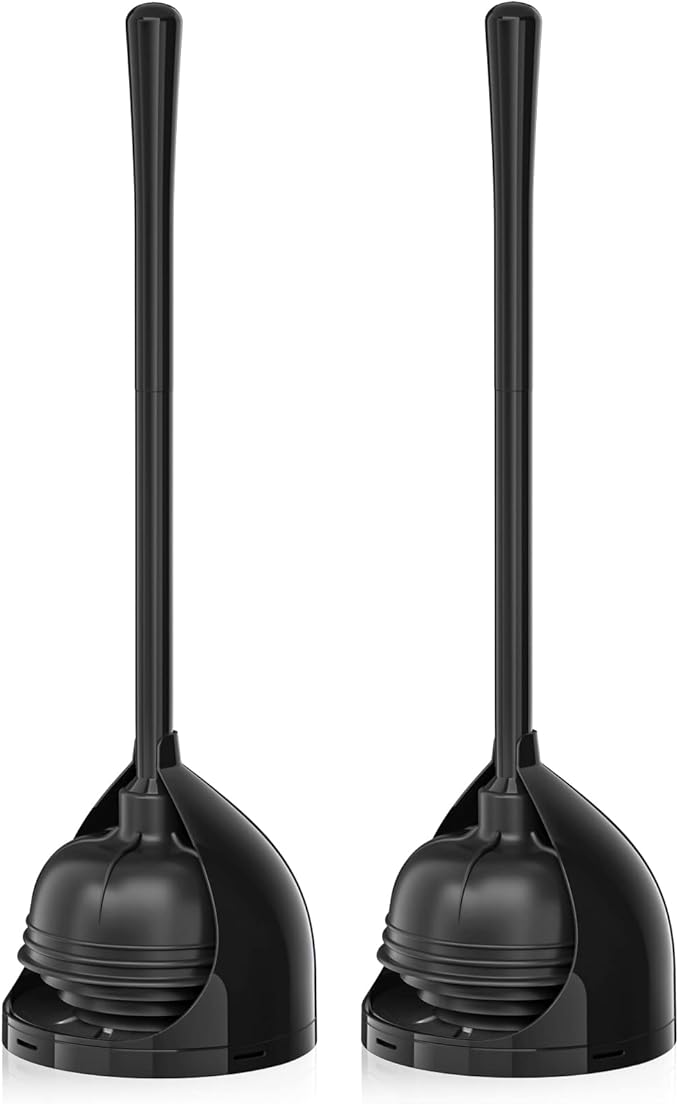 uptronic 2 Pack Toilet Plunger with Holder, Unique Plunger with All-Angle Design, Plungers for Bathroom for 5.7-inch Toilet Drain, Toilet Plunger Heavy Duty-Black