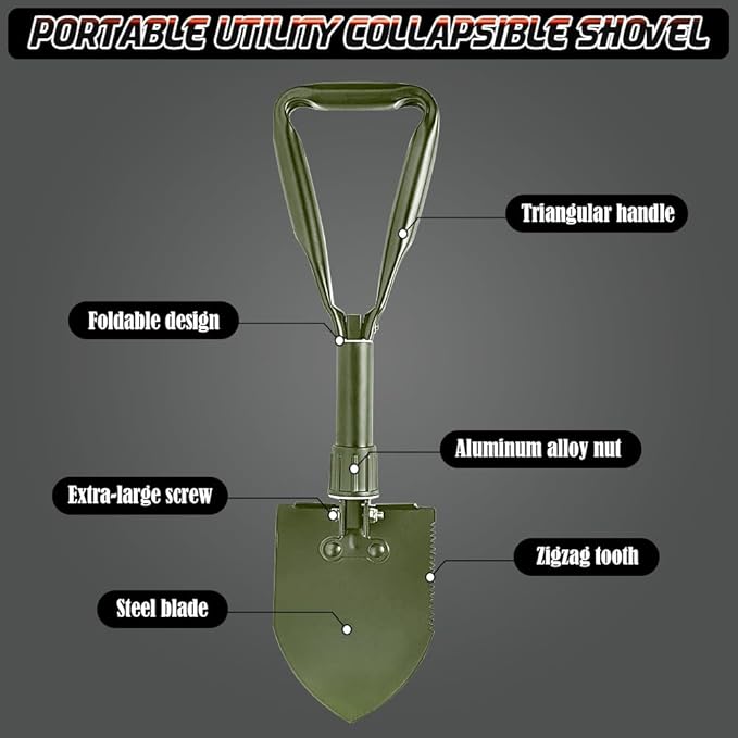 Digging Shovel - 24'' Lightweight Folding Shovel High Carbon Steel Portable Digging Trowels for Outdoor Camping Backpacking Hiking Car EmergencHome Garden (Olive)