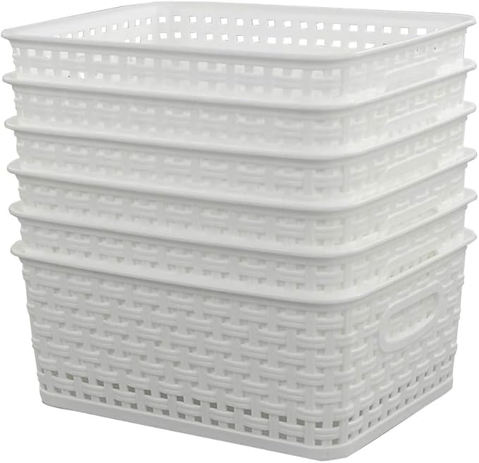 Pekky White Plastic Storage Basket, Kitchen Organizer, Set of 6