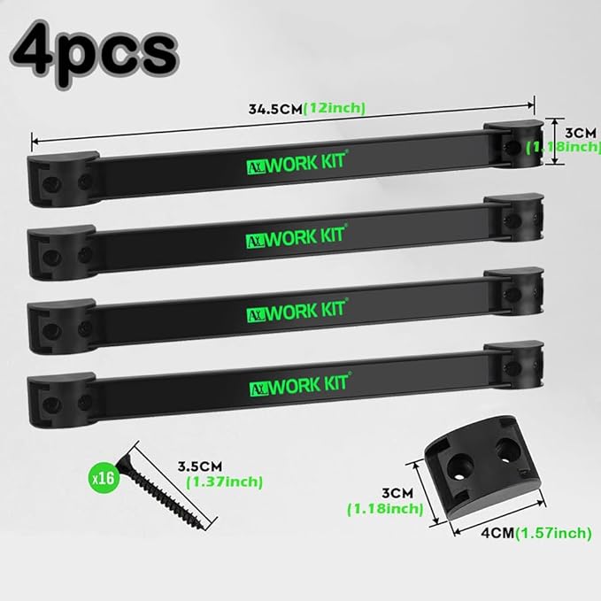 ALWORKKIT Magnetic Tool Holder 12" (4 Pack) - Wall-Mounted Alloy Steel Organizer Bars for Garage, Workshop, Tools Storage Mounting w/Screws.
