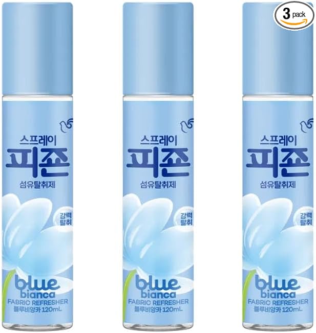 Pigeon Fabric Refresher Spray, Travel Size Odor Eliminator for Clothes & Home, Long-Lasting Fresh Scent, 3-Pack (120ml Each) (Blue Bianca)