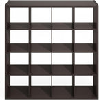 Furinno Simple Cube Storage Organizer, 16-Cube Display Shelf, Open Back Shelving Unit, Storage Shelves, Extra Thick Frame, for Organization and Storage, Living Room, Home Office, Dark Oak