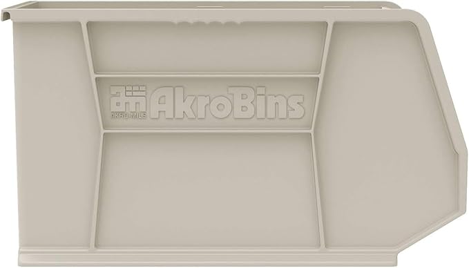 Akro-Mils 30265 AkroBins Plastic Storage Bins, Space-Saving Stackable Bins for Garage, Pantry, Craft Organization, 18-Inch x 8.25-Inch x 9-Inch, Stone, 6-Pack