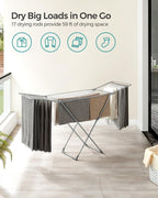 SONGMICS Clothes Drying Rack, Metal Laundry Drying Rack, Foldable, Space-Saving, Free-Standing Airer, with 2 Gullwings, Indoor Outdoor Use, Bed Linen Clothing, Gray ULLR540G01