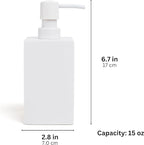 Matte White Soap Dispenser for Bathroom, 15oz Square Rustproof Liquid Hand Dish Soap Dispenser Pump for Kitchen Sink, Countertop, and Bathroom