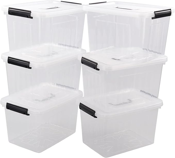 Cand 12 Quart Plastic Latching Box, Clear Storage Bin with Lid, 6 Packs