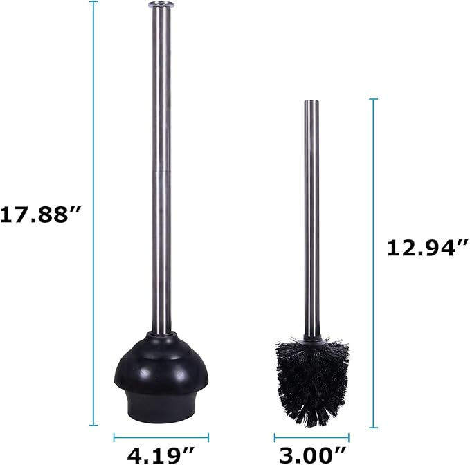 Blue Donuts Toilet Brush and Plunger Set with Holder, Sleek Minimalist Modern Stainless Steel Bathroom Accessories Toilet Plunger and Toilet Bowl Brush Combo