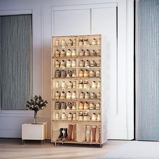 ANTBOX Portable Shoe Rack Organizer for Closet Entryway, Stackable Sneaker Storage Shoe Cabinet with Magnetic Clear Door, Large Plastic Storage containers Bins with Lids 9 Tiers 36 Pairs