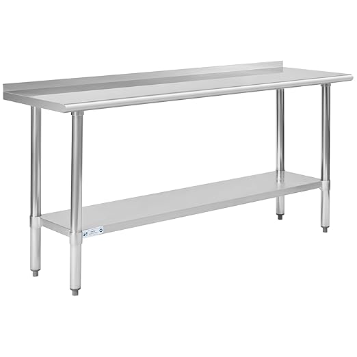 Hally Stainless Steel Table for Prep & Work 18 x 72 Inches, NSF Commercial Heavy Duty Table with Undershelf and Backsplash for Restaurant, Home and Hotel