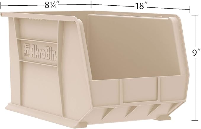 Akro-Mils 30265 AkroBins Plastic Storage Bins, Space-Saving Stackable Bins for Garage, Pantry, Craft Organization, 18-" x 8.25-" x 9-", Blue, 6-Pack