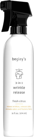 Begley's 3-in-1 Wrinkle Remover, Quick Fix Wrinkle Release, Static Cling Remover, Odor Eliminator and Fabric Refresher Spray - USDA Certified Biobased - Citrus, 16 oz